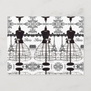 Cartão Postal Mannequin da Moda Black White Paris