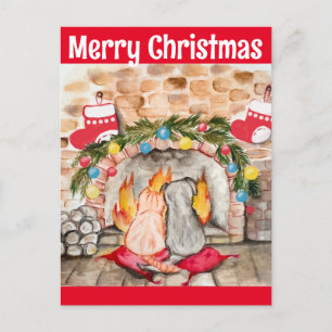 Cartão Postal Manta de Natal com cão e gato