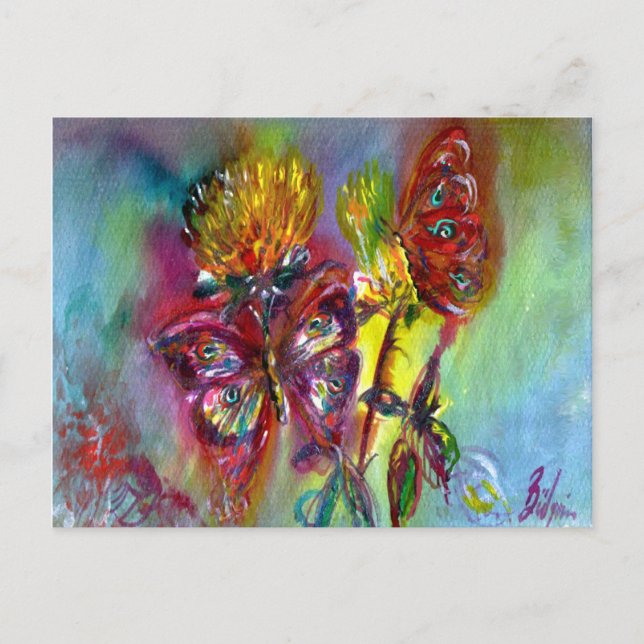 CARTÃO POSTAL MANTEIRAS VERMELHAS COM ESTAXAS AMARELAS,PÃO AZUL (Frente)