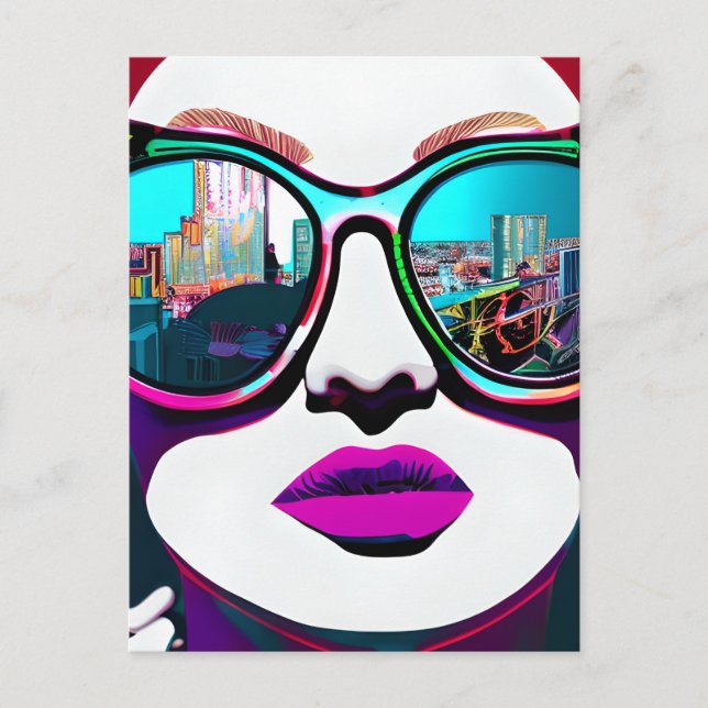 Cartão Postal Mantendo contato | Mulher nos óculos de sol (Frente)