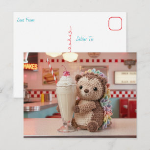 Cartão Postal Mantendo Contato Ouriço e Milkshake