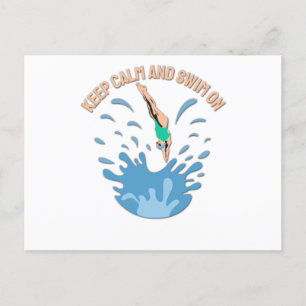 Cartão Postal Mantenha a calma e a Natação ligada - Design do na