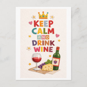 Cartão Postal "Mantenha a Calma e Beba Vinho"