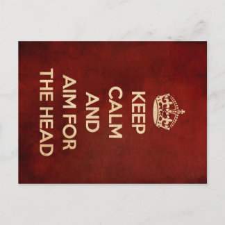 CARTÃO POSTAL MANTENHA A CALMA E O OBJETIVO PARA A CABEÇA VERMEL