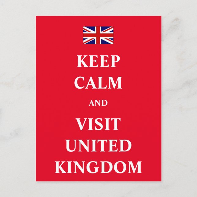 Cartão Postal Mantenha a calma e visite o Reino Unido (Frente)