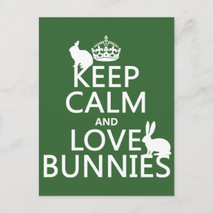 Cartão Postal Mantenha Calma e Amem Bunnies - todas as cores