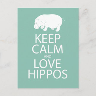 Cartão Postal Mantenha calma e amor Hippos Impressão Hippopotamu