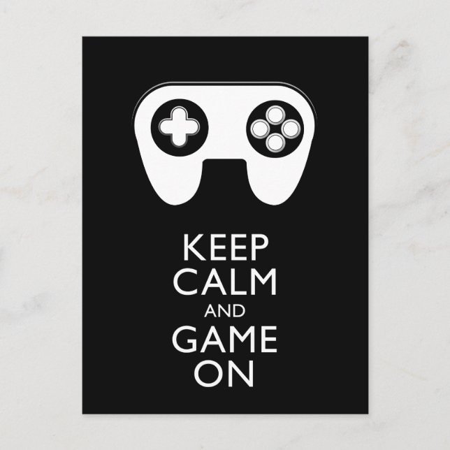 Cartão Postal MANTENHA CALMA E JOGO LIGADOS - PAPEL DE jogos (Frente)