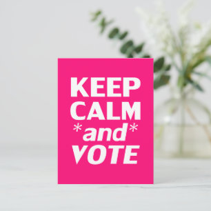 Cartão Postal "Mantenha calma e vote" branco, rosa quente, magen