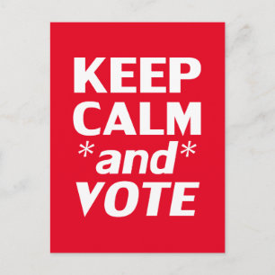 Cartão Postal "Mantenha calma e vote" branco, vermelho