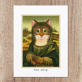 Cartão Postal Mantenha o Gato de Mona Lisa Bonita Sorrindo Perso