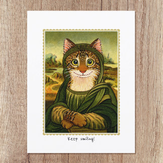 Cartão Postal Mantenha o Gato de Mona Lisa Bonita Sorrindo Perso