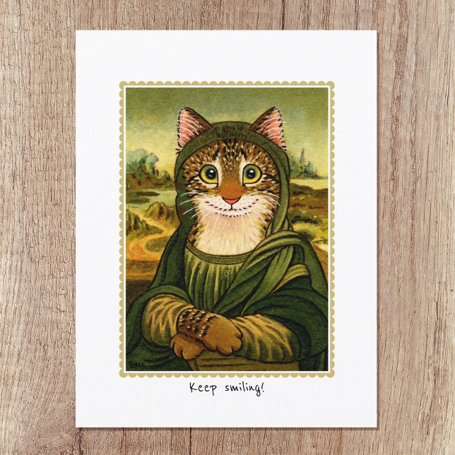 Cartão Postal Mantenha o Gato de Mona Lisa Bonita Sorrindo Perso (Criador carregado)