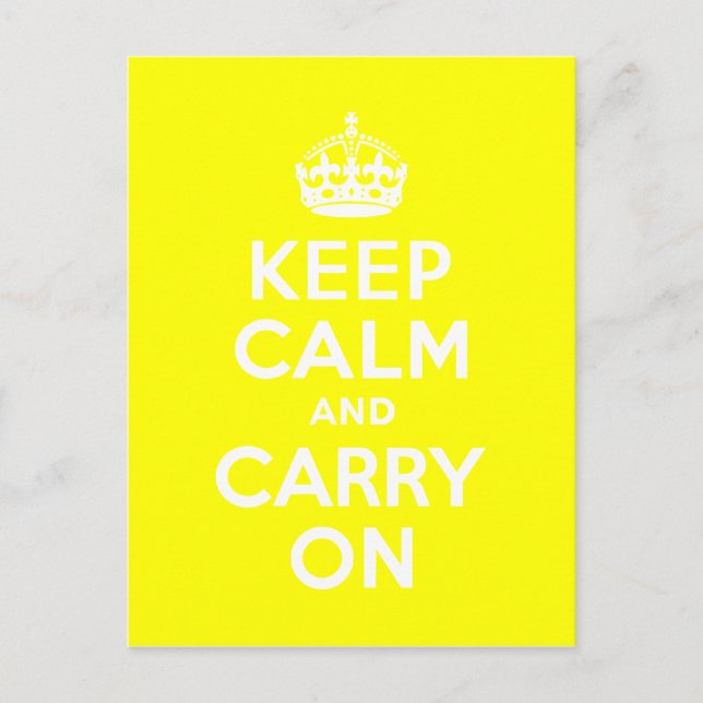 Cartão Postal Mantenha-se Calmo e Carregue Em Amarelo (Frente)