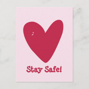 Cartão Postal Mantenha-se seguro! - Grande Coração Rosa Framboes