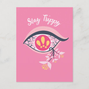 Cartão Postal Mantenha Trippy Olho Rosa Psicodélico Floral