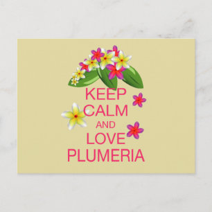 Cartão Postal Manter Calma e Amor Plumeria Belo Design de Arte