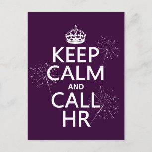 Cartão Postal Manter Calmo e Chamar HR (qualquer cor)