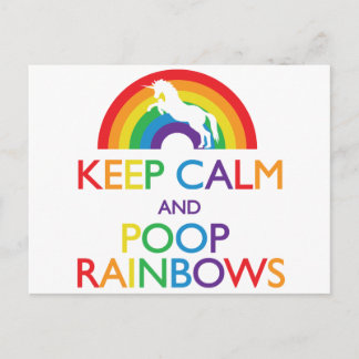 Cartão Postal Manter Calmo e Poop Rainbows Unicórnio