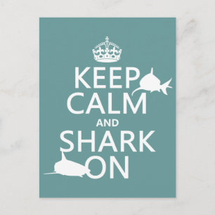 Cartão Postal Manter Calmo e Shark Ativado (cores personalizávei