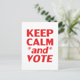 Cartão Postal "Manter Calmo e Votar" branco vermelho