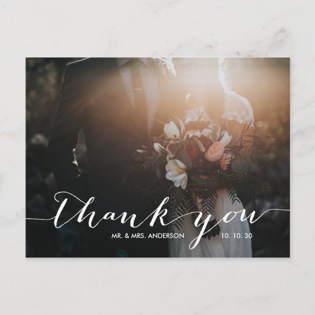 Cartão Postal Manuscrito 2 Foto de Casamento Obrigado (Frente)