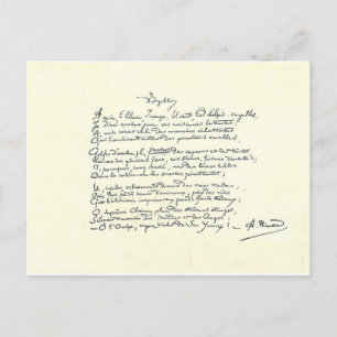 Cartão Postal Manuscrito autógrafo de Voyelles (Rimbaud)