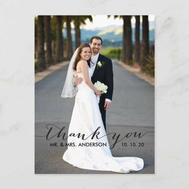 Cartão Postal Manuscrito Simples Casamento Obrigado Cartaz (Frente)