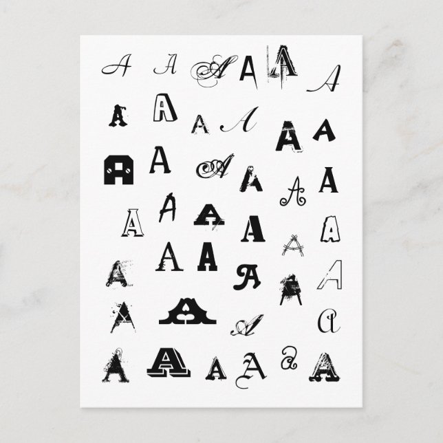 Cartão Postal Many Fonts. Your Letter. Custom Monogram Postcard (Frente)