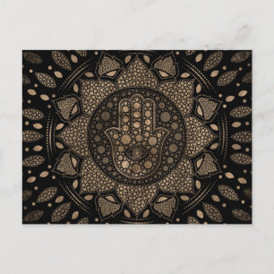 Cartão Postal Mão de Hamsa - Mão de Fátima em Lotus mandala