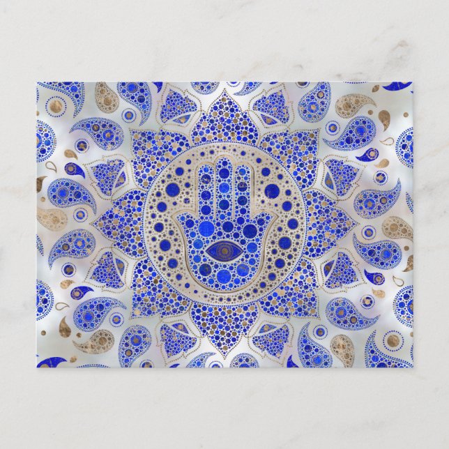 Cartão Postal Mão de Hamsa sobre a Mãe de Pérola (Frente)