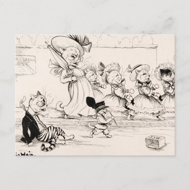 Cartão Postal Mão de obra do amor perdida por Louis Wain (Frente)