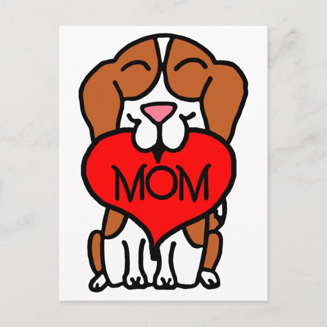Cartão Postal Mão Desenhada Beagle Heart Mãe (Frente)