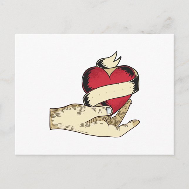 Cartão Postal Mão Segurando Coração (Frente)