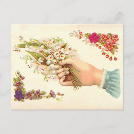 Cartão Postal Mão Vintage de Amor Obrigado com Flores