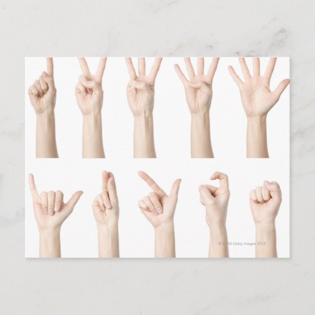 Cartão Postal Mãos mostrando o modo chinês de contar (Frente)