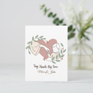 Cartão Postal Mãos Pequenas Grande Amor Mãe Arte de Linha Floral