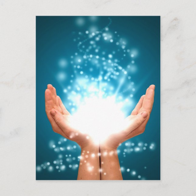Cartão Postal Mãos verdes para cicatrização chakra Reiki energia (Frente)