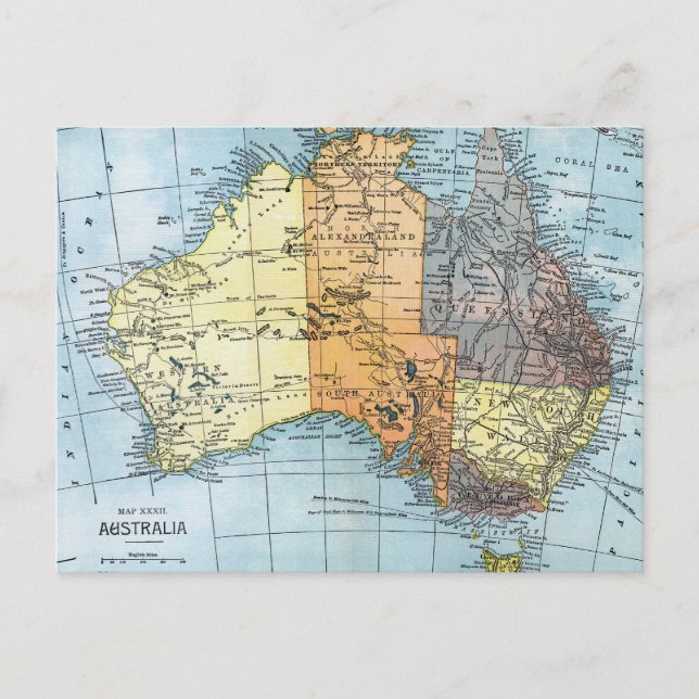 Cartão Postal MAP: AUSTRÁLIA, c1890 (Frente)