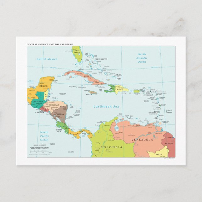 Cartão Postal Map of Central America & the Caribbean (Frente)