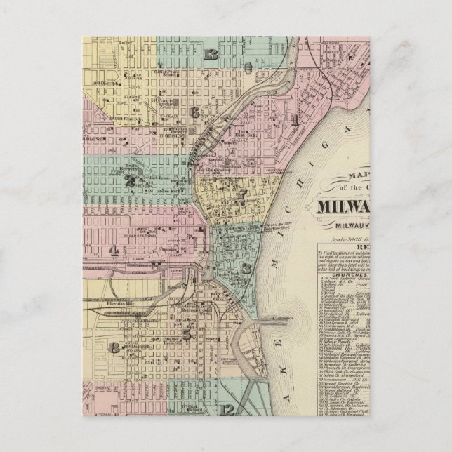 Cartão Postal Map of the City of Milwaukee, Milwaukee Co (Frente)