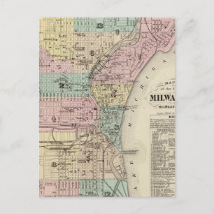 Cartão Postal Map of the City of Milwaukee, Milwaukee Co