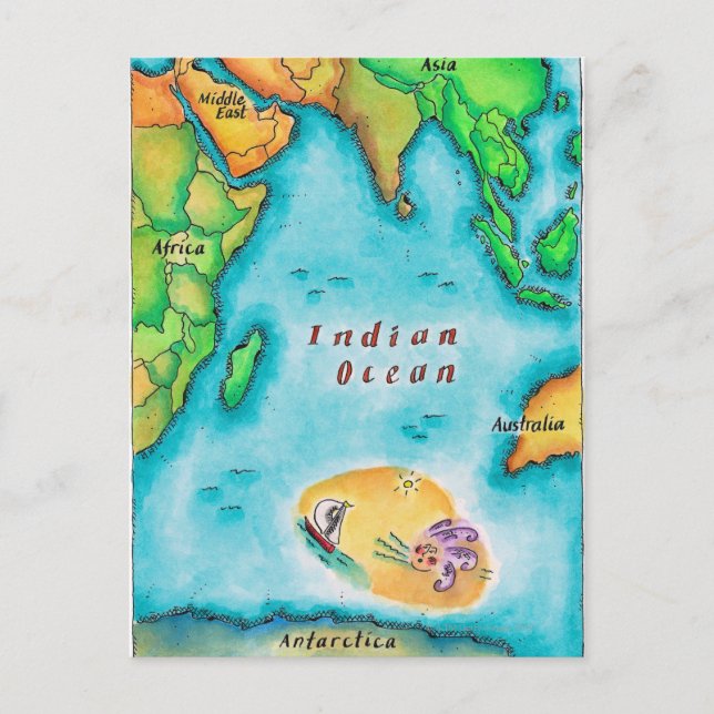 Cartão Postal Map of the Indian Ocean (Frente)