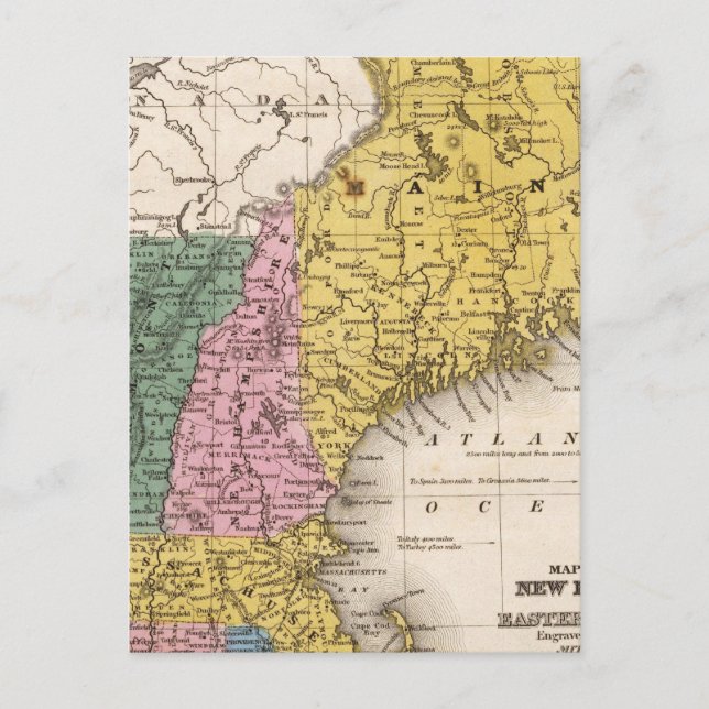 Cartão Postal Map of the New England or Eastern States (Frente)