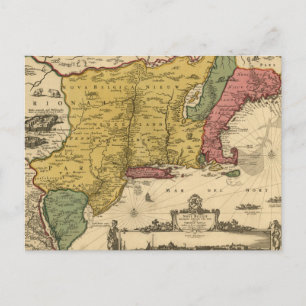 Cartão Postal Mapa 1685 - Nova Bélgica, O Novo Mundo, Nova Ingl