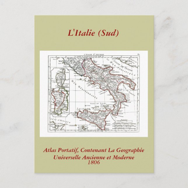 Cartão Postal Mapa 1806 - L'Italie (Sud) (Frente)