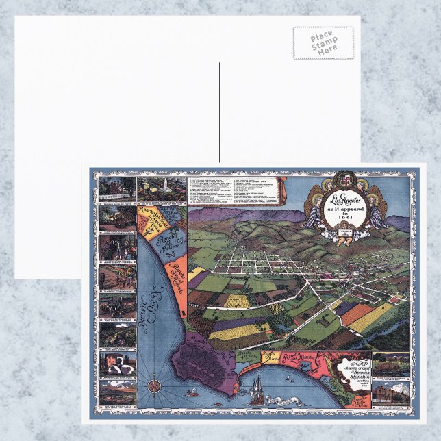 Cartão Postal Mapa aéreo antigo de Los Angeles, Califórnia (Criador carregado)