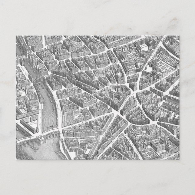 Cartão Postal Mapa Aéreo Antigo de Paris (Frente)