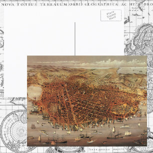 Cartão Postal Mapa Aéreo Antiquado de São Francisco, Califórn