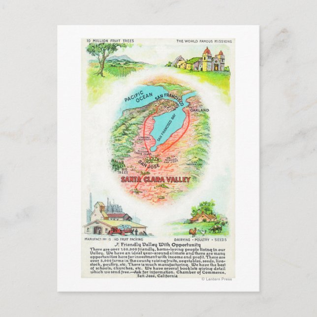 Cartão Postal Mapa Aéreo do Condado de Clara de Papais noeis com (Frente)